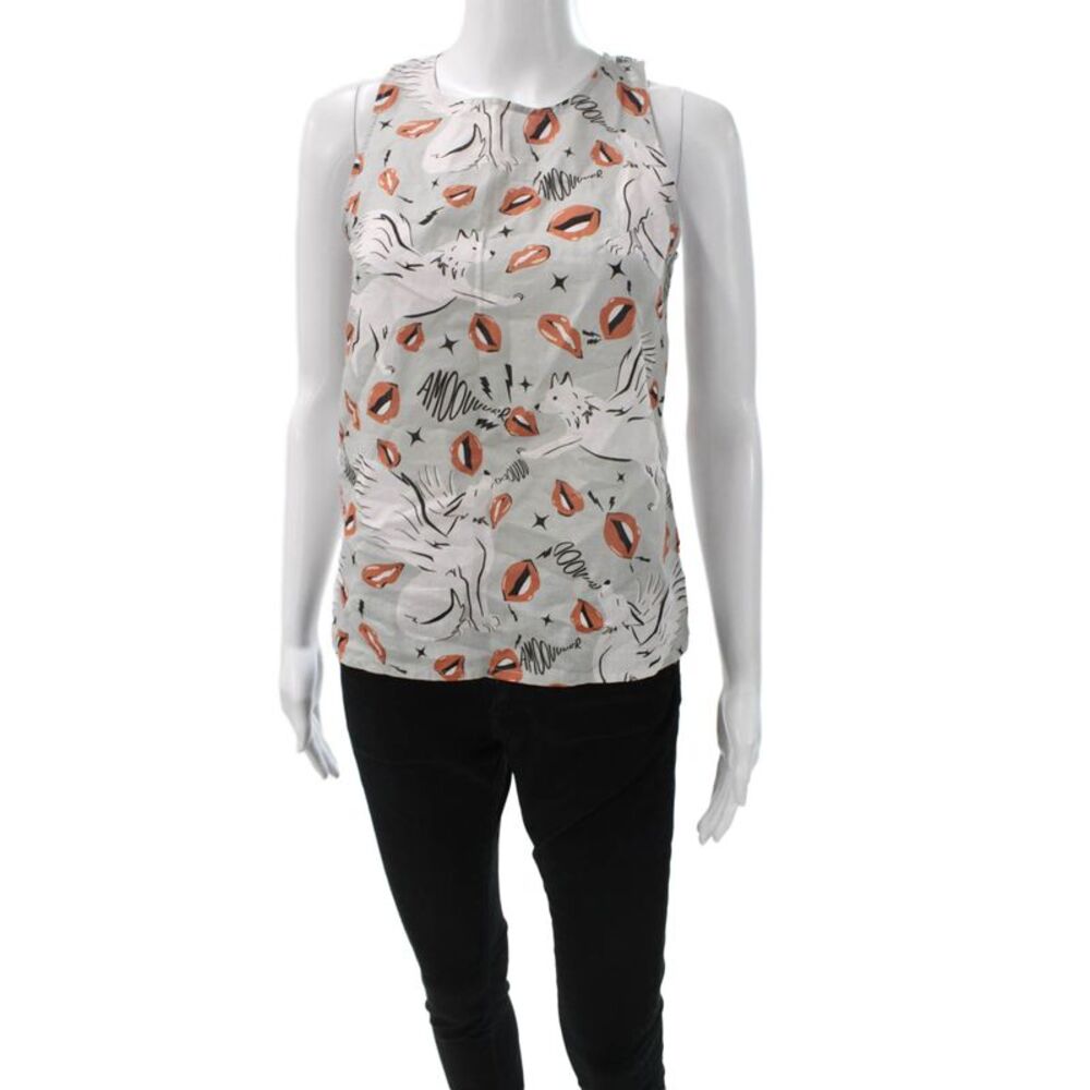 Las Surenas Women Multicolor Linen Animal Print Sleeveless Blouse Size S